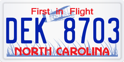 NC license plate DEK8703