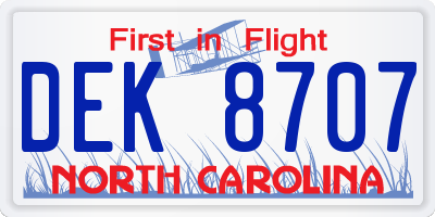 NC license plate DEK8707