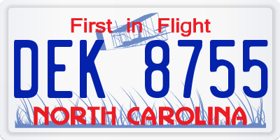 NC license plate DEK8755