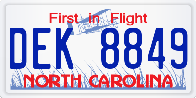 NC license plate DEK8849