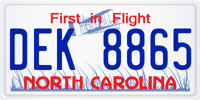 NC license plate DEK8865