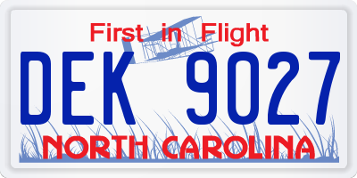NC license plate DEK9027