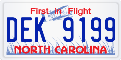 NC license plate DEK9199