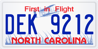 NC license plate DEK9212