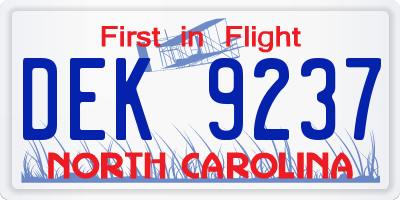 NC license plate DEK9237
