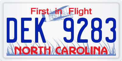 NC license plate DEK9283