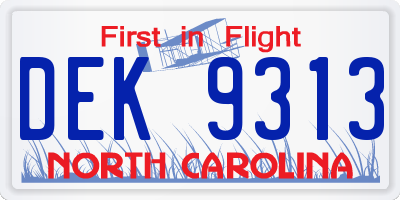 NC license plate DEK9313