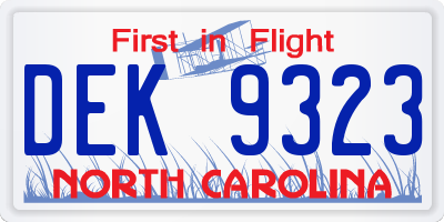 NC license plate DEK9323