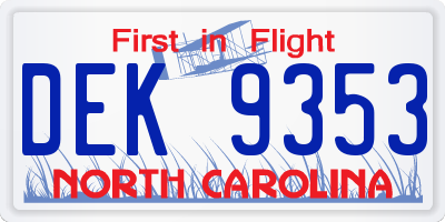 NC license plate DEK9353