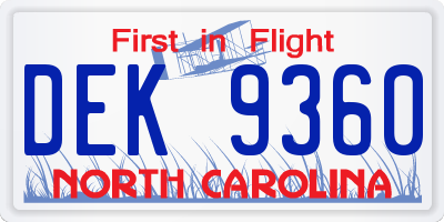 NC license plate DEK9360