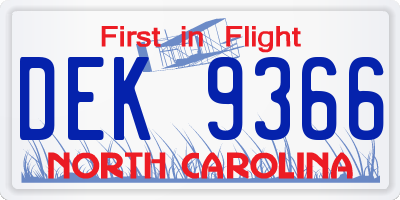 NC license plate DEK9366