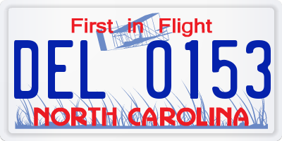 NC license plate DEL0153