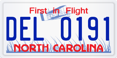 NC license plate DEL0191