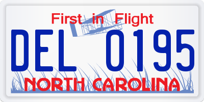 NC license plate DEL0195