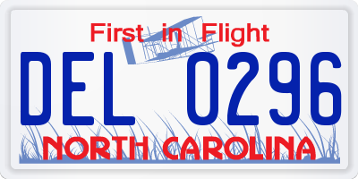 NC license plate DEL0296