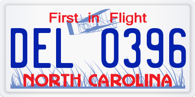 NC license plate DEL0396