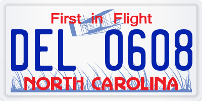NC license plate DEL0608