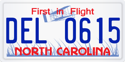 NC license plate DEL0615