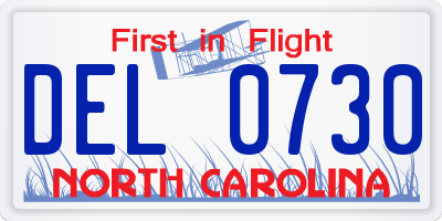 NC license plate DEL0730