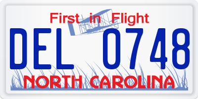 NC license plate DEL0748