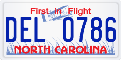 NC license plate DEL0786