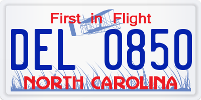 NC license plate DEL0850