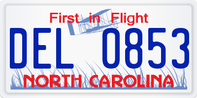 NC license plate DEL0853