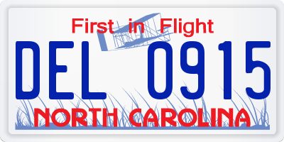 NC license plate DEL0915