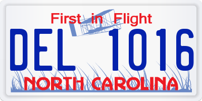 NC license plate DEL1016