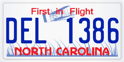 NC license plate DEL1386