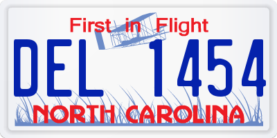 NC license plate DEL1454