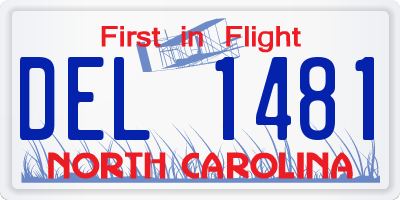 NC license plate DEL1481