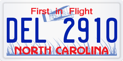 NC license plate DEL2910