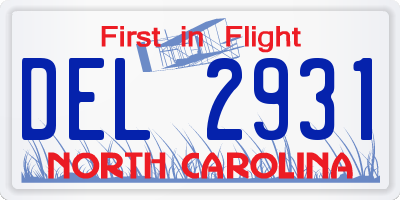 NC license plate DEL2931