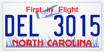 NC license plate DEL3015