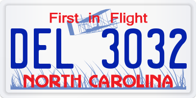 NC license plate DEL3032