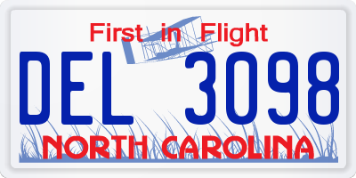 NC license plate DEL3098