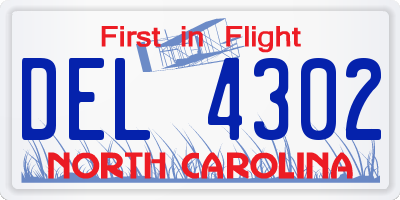 NC license plate DEL4302