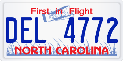 NC license plate DEL4772
