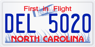 NC license plate DEL5020