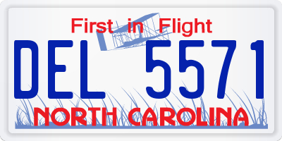 NC license plate DEL5571