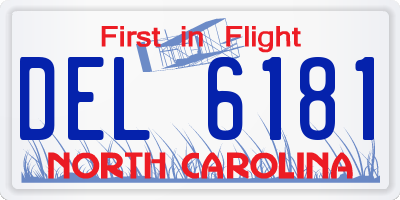 NC license plate DEL6181