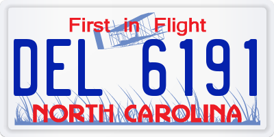 NC license plate DEL6191