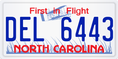 NC license plate DEL6443