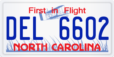 NC license plate DEL6602
