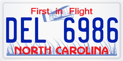 NC license plate DEL6986