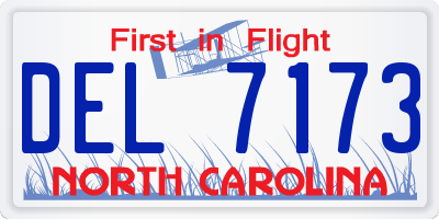 NC license plate DEL7173