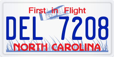 NC license plate DEL7208