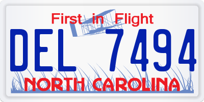 NC license plate DEL7494