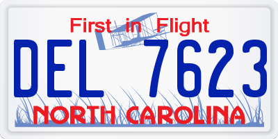NC license plate DEL7623